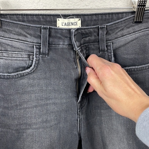 L’Agence Audrina Straight High Rise Jeans Vintage Black Worn Distressed 25 - Picture 6 of 15